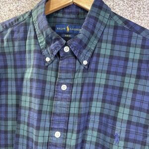Ralph Lauren Shirt Mens XL Green Plaid Flannel Long Sleeve Button Down Pony Logo